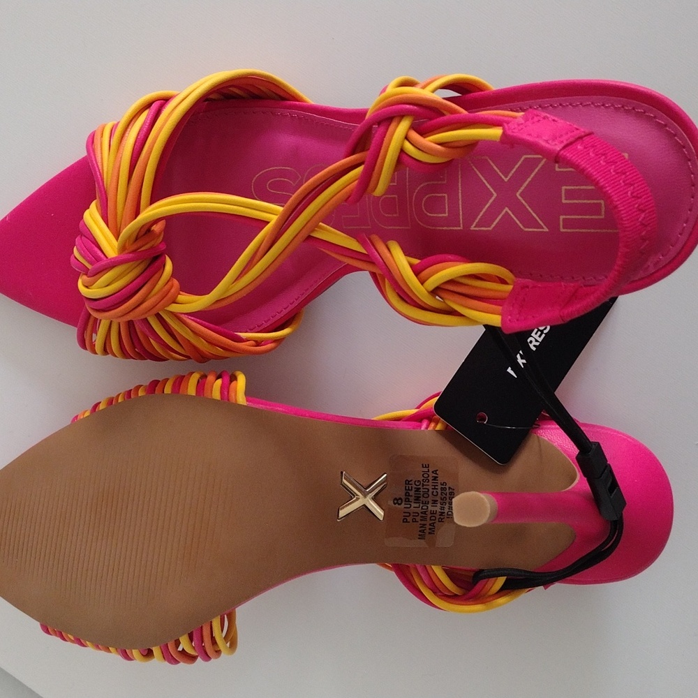 Express Pink and Yellow Strappy Heels. Size 8 - Picture 12 of 16